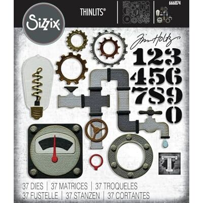 Sizzix Thinlits Die Set, Vault Industrial by Tim Holtz, 37 Metal Cutting Dies Sizzix Thinlits Die Set, Vault Industrial by Tim Holtz, 37 Metal Cutting Dies
