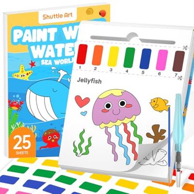 Shuttle Water Colouring Book for Children Painting, Seaworld Watercolour Paint Paper for Kids, Washable Mess-Free Kids Painting Set, Colouring Set Paint by Numbers for Toddlers Shuttle Water Colouring Book for Children Painting, Seaworld Watercolour Paint Paper for Kids, Washable Mess-Free Kids Painting Set, Colouring Set Paint by Numbers for Toddlers