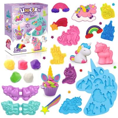 VConejo Play Color Dough Sets for Kids, Unicorn Theme Color Dough Tools Arts and Crafts Kit with 11 Piece Color Dough Accessaries, Holiday Birthday Education Toys for Toddlers Girls Age 3+ VConejo Play Color Dough Sets for Kids, Unicorn Theme Color Dough Tools Arts and Crafts Kit with 11 Piece Color Dough Accessaries, Holiday Birthday Education Toys for Toddlers Girls Age 3+