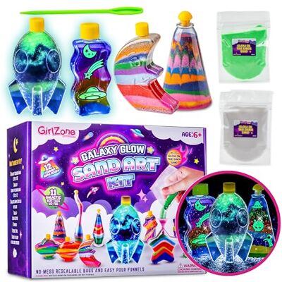 GirlZone Craft Sand Art Kit for Kids Ages 6 & Up Glow-in-The-Dark Sand Art Bottles DIY Creative Activity GirlZone Craft Sand Art Kit for Kids Ages 6 & Up Glow-in-The-Dark Sand Art Bottles DIY Creative Activity