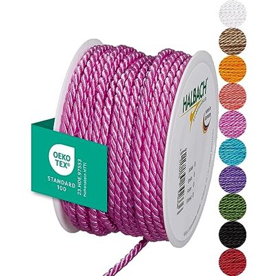 Halbach Seidenbänder Premium Cord (Pink) Width 4 mm Length 25 m Made in Germany & Oeko-Tex Certified Shiny Satin Cord Made of Acetate Halbach Seidenbänder Premium Cord (Pink) Width 4 mm Length 25 m Made in Germany & Oeko-Tex Certified Shiny Satin Cord Made of Acetate