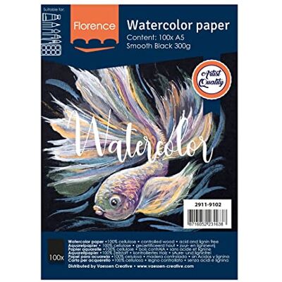 Creative Labs Florence Hot Pressed Watercolour Paper A5, Black, 300 GSM, Smooth Surface, Artist Grade Quality, 100 Sheets for Painting, Hand Lettering, Art Projects and More Creative Labs Florence Hot Pressed Watercolour Paper A5, Black, 300 GSM, Smooth Surface, Artist Grade Quality, 100 Sheets for Painting, Hand Lettering, Art Projects and More