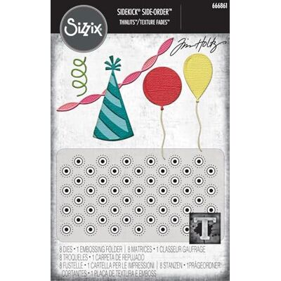 Sizzix 2D Embossing Folder with Thinlits Die Set, Vault Side-Order, Celebrate by Tim Holtz, 1 Embossing Folder & 8 Cutting Dies Sizzix 2D Embossing Folder with Thinlits Die Set, Vault Side-Order, Celebrate by Tim Holtz, 1 Embossing Folder & 8 Cutting Dies