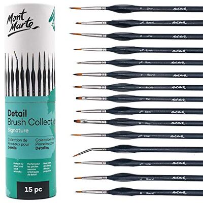 Mont Marte Detail Paint Brush Collection - 15 Piece, Taklon Bristles Mont Marte Detail Paint Brush Collection - 15 Piece, Taklon Bristles