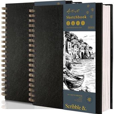 Scribble & Dot ™ A4 Sketchbook for Artists (Twin Pack) 200GSM Ultra Thick Paper – Spiral Bound Art Book, Large A4 Sketch Pad for Sketching, 21.59 x 28cm, 40 Sheets / 80 Pages per Book. Scribble & Dot ™ A4 Sketchbook for Artists (Twin Pack) 200GSM Ultra Thick Paper – Spiral Bound Art Book, Large A4 Sketch Pad for Sketching, 21.59 x 28cm, 40 Sheets / 80 Pages per Book.