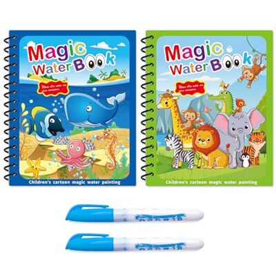 Terilamy Magic Water Colouring Books, 2 Pcs Water Painting Books for Toddlers Animal Magic Painting Book with 2 Pcs Water Pen Ramdon, Animal Cartoon Coloring Book Mess Free Painting Terilamy Magic Water Colouring Books, 2 Pcs Water Painting Books for Toddlers Animal Magic Painting Book with 2 Pcs Water Pen Ramdon, Animal Cartoon Coloring Book Mess Free Painting