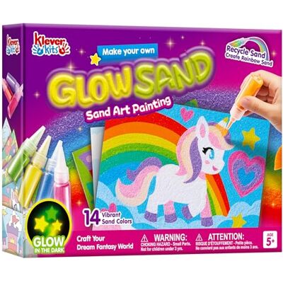 Klever Kits GlowSand Sand Art Kits for Kids, Glow in The Dark Sand Painting with 14 Colors, 6 Fantasy Templates & 4 DIY Sheets, Arts and Crafts, Gifts for Girls Ages 5+ Klever Kits GlowSand Sand Art Kits for Kids, Glow in The Dark Sand Painting with 14 Colors, 6 Fantasy Templates & 4 DIY Sheets, Arts and Crafts, Gifts for Girls Ages 5+
