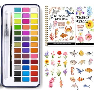 LAIDROC Watercolour Workbook for Adults Beginners, 2 Pack Water Colouring Books with 36 Colour Paint Set, Step-by-Step Guide, Thick Watercolour Paper, Arts & Crafts Gift for Women, Teens & Art Lovers LAIDROC Watercolour Workbook for Adults Beginners, 2 Pack Water Colouring Books with 36 Colour Paint Set, Step-by-Step Guide, Thick Watercolour Paper, Arts & Crafts Gift for Women, Teens & Art Lovers