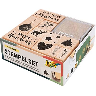Folia Wooden Stamp Set, Christmas Motif, 10 Mini Stamps & 2 Pads, Small, Unisex, Small Package Quantity Folia Wooden Stamp Set, Christmas Motif, 10 Mini Stamps & 2 Pads, Small, Unisex, Small Package Quantity