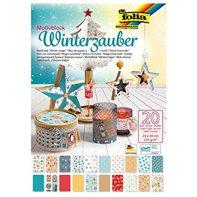 Folia 49049 – Winter Magic Motif Pad 270 g/m² Approximately 24 x 34 cm 20 Sheets Assorted in 20 Different Designs – for Crafts and Creative Design of Cards, Window Pictures and for Scrapbooking Folia 49049 – Winter Magic Motif Pad 270 g/m² Approximately 24 x 34 cm 20 Sheets Assorted in 20 Different Designs – for Crafts and Creative Design of Cards, Window Pictures and for Scrapbooking