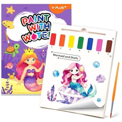 YPLUS Magic Water Colouring Book for Kids Ages 2-5, Mermaid Theme Mess Free Water Paint Set for Kids, Magic Book with Brush, Travel Toys Art Craft Gift Ages 2-5 YPLUS Magic Water Colouring Book for Kids Ages 2-5, Mermaid Theme Mess Free Water Paint Set for Kids, Magic Book with Brush, Travel Toys Art Craft Gift Ages 2-5