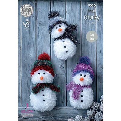 King Cole Tinsel Snowman Knitting Pattern 9030 Chunky Glitter Wool . King Cole Tinsel Snowman Knitting Pattern 9030 Chunky Glitter Wool .