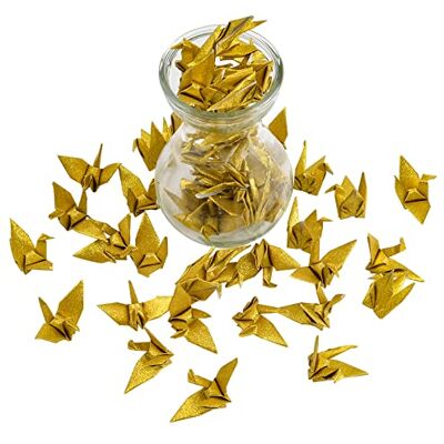 WANDIC Origami Paper Cranes, 50 Pcs Handmade Folded Origami Paper Crane String Garland for Wedding Party Backdrop Home Decoration, Glitter Gold WANDIC Origami Paper Cranes, 50 Pcs Handmade Folded Origami Paper Crane String Garland for Wedding Party Backdrop Home Decoration, Glitter Gold