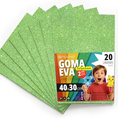 OFITURIA Glitter Eva Rubber for Creative Crafts, Glitter Foam Sheets for DIY, School Projects, Decorative Art, Scrapbooking 40 x 30 cm (Light Green Glitter, 20 pcs) OFITURIA Glitter Eva Rubber for Creative Crafts, Glitter Foam Sheets for DIY, School Projects, Decorative Art, Scrapbooking 40 x 30 cm (Light Green Glitter, 20 pcs)