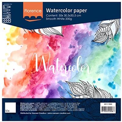 Creative Labs Florence Hot Pressed Watercolour Paper, Smooth 200gsm, 12 x 12 Creative Labs Florence Hot Pressed Watercolour Paper, Smooth 200gsm, 12 x 12