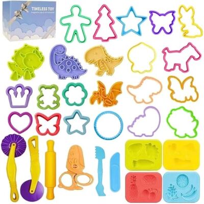 Jaeespon Dough Tools Play for Kids-Dough Accessories Molds Dinosaur Fruit Roller Cutter Scissor and Storage Box, Party Favors Set for Age 3+ Jaeespon Dough Tools Play for Kids-Dough Accessories Molds Dinosaur Fruit Roller Cutter Scissor and Storage Box, Party Favors Set for Age 3+