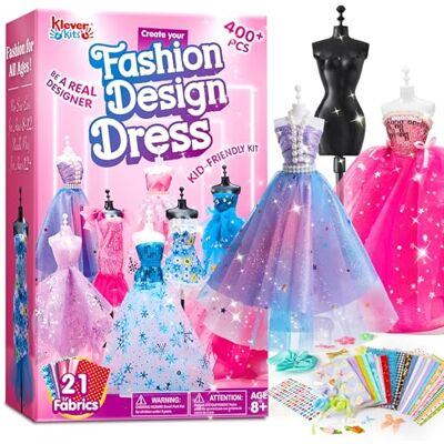 Klever Kits 400+PCS Fashion Design Crafts for Kids, Art and Crafts, DIY Sewing Kits with 3 Mannequins for Girls Aged 8-12, Birthday Presents, Toys for Kids Klever Kits 400+PCS Fashion Design Crafts for Kids, Art and Crafts, DIY Sewing Kits with 3 Mannequins for Girls Aged 8-12, Birthday Presents, Toys for Kids