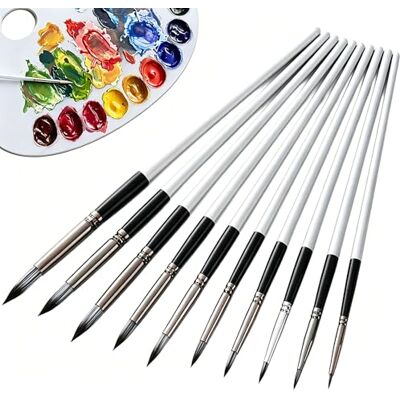 LOMUHM 10 Pcs Round Tip Paint Brushes, Synthetic Artist Brush Set, Easy Cleaning Fine Detail Painting Brushes for Watercolour, Acrylic, Oil, Gouache, Beginner Art Supplies LOMUHM 10 Pcs Round Tip Paint Brushes, Synthetic Artist Brush Set, Easy Cleaning Fine Detail Painting Brushes for Watercolour, Acrylic, Oil, Gouache, Beginner Art Supplies