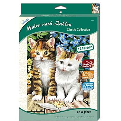 Mammut Spiel & Geschenk Mammut 110006 Painting by Numbers Classic Animal Motif, Two Kittens, Cat, Complete Set with Printed Painting Template in A4 Format, 12 Acrylic Paints, Brush, Painting Set for Children from 8 Years Mammut Spiel & Geschenk Mammut 110006 Painting by Numbers Classic Animal Motif, Two Kittens, Cat, Complete Set with Printed Painting Template in A4 Format, 12 Acrylic Paints, Brush, Painting Set for Children from 8 Years