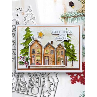 Polka Doodles Cozy Christmas Holiday Scandi Houses Clear Craft Stamp Set, A5/6 x 8, Red Polka Doodles Cozy Christmas Holiday Scandi Houses Clear Craft Stamp Set, A5/6 x 8, Red