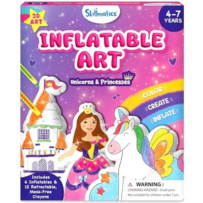 Skillmatics Inflatable Art – Unicorns & Princesses, 3D DIY Craft Kit Coloring Set with 12 Retractable Mess-Free Crayons & Straws, Travel-Friendly, Gift for Girls & Boys Ages 4, 5, 6, 7 Skillmatics Inflatable Art – Unicorns & Princesses, 3D DIY Craft Kit Coloring Set with 12 Retractable Mess-Free Crayons & Straws, Travel-Friendly, Gift for Girls & Boys Ages 4, 5, 6, 7