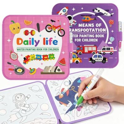 cabaro 2 Pack Mess Free Water Colouring Books for Toddler Age 3+, EVA Magic Painting Book Set with Water Pens, Activity Book for Kids, Travel Toys on Plane, Tear-Resistant & Waterproof Paint cabaro 2 Pack Mess Free Water Colouring Books for Toddler Age 3+, EVA Magic Painting Book Set with Water Pens, Activity Book for Kids, Travel Toys on Plane, Tear-Resistant & Waterproof Paint