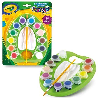 CRAYOLA 54-1066 Children's Washable Paint Set with Brush, Assorted Colours, Set of 12 Colours, 1 Palette, 1 Brush, Resealable and Refillable Tempera Jars CRAYOLA 54-1066 Children's Washable Paint Set with Brush, Assorted Colours, Set of 12 Colours, 1 Palette, 1 Brush, Resealable and Refillable Tempera Jars