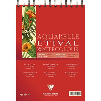 Clairefontaine Ref 96426C Etival Classic Grained Wirebound Watercolour Painting & Drawing Pad (10 Sheets of Paper) A4 (29.7 x 21cm) 300gsm Cellulose Art Paper Clairefontaine Ref 96426C Etival Classic Grained Wirebound Watercolour Painting & Drawing Pad (10 Sheets of Paper) A4 (29.7 x 21cm) 300gsm Cellulose Art Paper