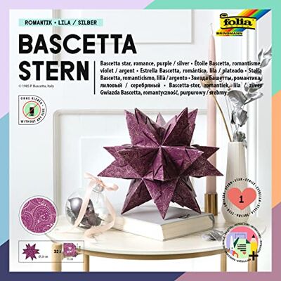 Folia 400/1515 Bascetta Star Winter Ornament Craft Set, Purple/Silver, 32 Sheets, 15 x 15 cm, Finished Size of Paper Star Approx. 20 cm, with Detailed Instructions (English Language not Guaranteed), Folia 400/1515 Bascetta Star Winter Ornament Craft Set, Purple/Silver, 32 Sheets, 15 x 15 cm, Finished Size of Paper Star Approx. 20 cm, with Detailed Instructions (English Language not Guaranteed),