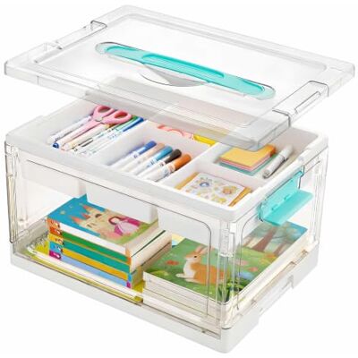 DYUEE Clear Craft Storage Box with Removable Trays & Dividers Craft Organiser for Beads Sewing Modelling Clay & Colouring Books (1PCS) DYUEE Clear Craft Storage Box with Removable Trays & Dividers Craft Organiser for Beads Sewing Modelling Clay & Colouring Books (1PCS)
