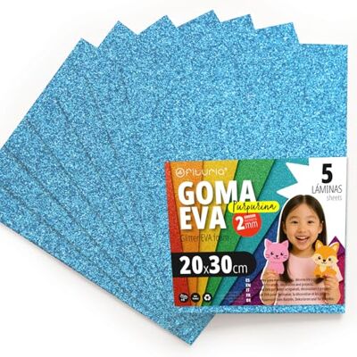 OFITURIA Glitter Eva Rubber for Creative Crafts, Glitter Foam Sheets for DIY, School Projects, Decorative Art, Scrapbooking 20 x 30 cm (Light Blue Glitter, 5 pcs) OFITURIA Glitter Eva Rubber for Creative Crafts, Glitter Foam Sheets for DIY, School Projects, Decorative Art, Scrapbooking 20 x 30 cm (Light Blue Glitter, 5 pcs)