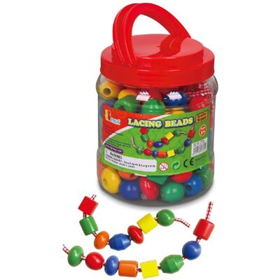 VIGA New Classic Toys Wooden Jumbo Lacing Beads Tub Childrens Threading STEM Wood Toy Multi Color 90 Pieces VIGA New Classic Toys Wooden Jumbo Lacing Beads Tub Childrens Threading STEM Wood Toy Multi Color 90 Pieces