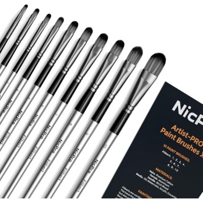 Nicpro 10 PCS Filbert Paint Brushes Art Painting Brush Set for Acrylic Watercolour Oil Gouache Canvas, Artist Kit for Kid & Adult Nicpro 10 PCS Filbert Paint Brushes Art Painting Brush Set for Acrylic Watercolour Oil Gouache Canvas, Artist Kit for Kid & Adult
