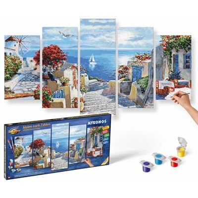 Schipper Mykonos 609450797 Painting by Numbers for Adults, Includes Brush and Acrylic Paints, 5 Pictures, Master Class Polyptych Professional Edition, 132 x 72 cm Schipper Mykonos 609450797 Painting by Numbers for Adults, Includes Brush and Acrylic Paints, 5 Pictures, Master Class Polyptych Professional Edition, 132 x 72 cm