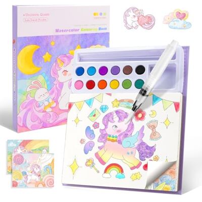 WFKKMEQ Unicorn Water Colouring Books, Watercolor Painting Set Coloring Book Drawing Books Magic Colouring Book Art Crafts Educational Toys Birthday Gift WFKKMEQ Unicorn Water Colouring Books, Watercolor Painting Set Coloring Book Drawing Books Magic Colouring Book Art Crafts Educational Toys Birthday Gift