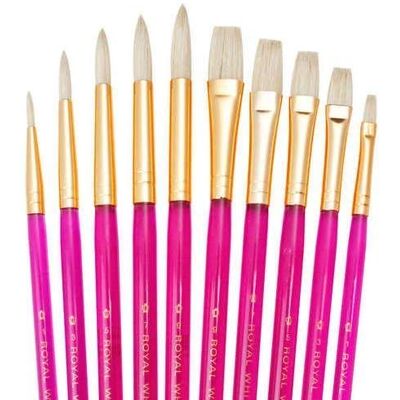 Royal & Langnickel Quality Brush Sets of 10 Artist Paint Brushes Oil Watercolour Sable & Acrylic (SVP5 White Bristle Rounds & Shaders) Royal & Langnickel Quality Brush Sets of 10 Artist Paint Brushes Oil Watercolour Sable & Acrylic (SVP5 White Bristle Rounds & Shaders)