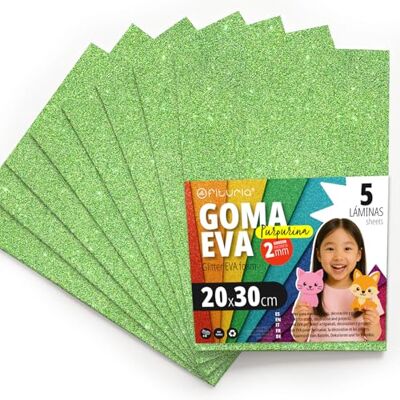 OFITURIA Glitter Eva Rubber for Creative Crafts, Glitter Foam Sheets for DIY, School Projects, Decorative Art, Scrapbooking 20 x 30 cm (Light Green Glitter, 5 pcs) OFITURIA Glitter Eva Rubber for Creative Crafts, Glitter Foam Sheets for DIY, School Projects, Decorative Art, Scrapbooking 20 x 30 cm (Light Green Glitter, 5 pcs)