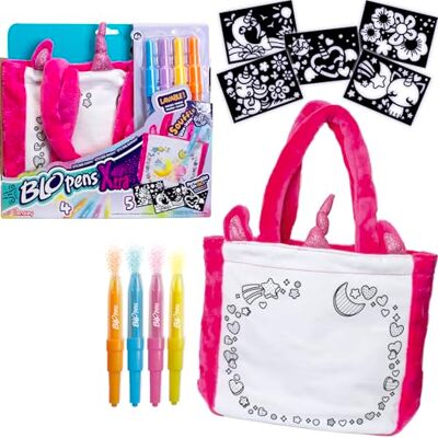 Lansay BLOPENS X-TRA Styl'Bag Unicorn Personalisation Kit For Children From 6 Years Old With 4 Blopens Blowing Pens, 5 Reusable Stencils Unicorn Bag Included & Washable Lansay BLOPENS X-TRA Styl'Bag Unicorn Personalisation Kit For Children From 6 Years Old With 4 Blopens Blowing Pens, 5 Reusable Stencils Unicorn Bag Included & Washable