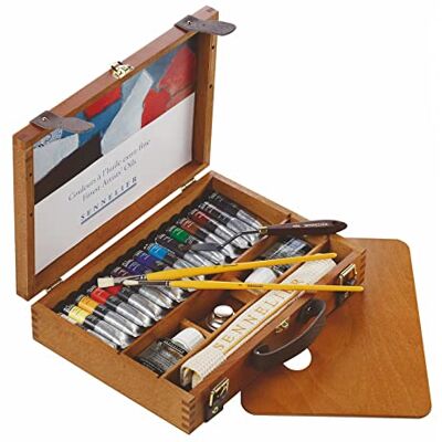 Sennelier Artist Oil Paint Set, 15x21ml Tubes, Palette, Brushes, Cloth, Wooden Box Sennelier Artist Oil Paint Set, 15x21ml Tubes, Palette, Brushes, Cloth, Wooden Box