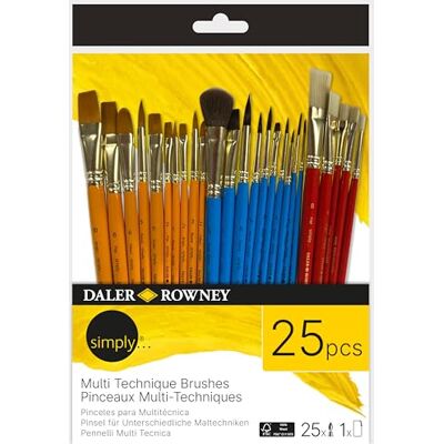 Daler Rowney Daler-Rowney Simply Mixed Media Brush Set, 25 Pieces, Short Handle, Watercolour, Acrylic, Mixed Media, Oil Painting, Art Tools, For Entry-Level Artists & Hobbyists Daler Rowney Daler-Rowney Simply Mixed Media Brush Set, 25 Pieces, Short Handle, Watercolour, Acrylic, Mixed Media, Oil Painting, Art Tools, For Entry-Level Artists & Hobbyists