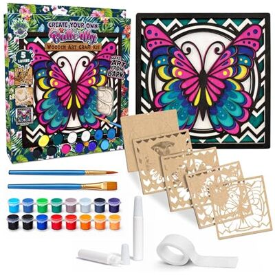 Splat Planet Butterfly 3D Wooden Art Kit – Paint Your Own 3D Layered Wood Wall Art for Kids & Adults, DIY 3D Art Butterfly Wood Painting Kit Wooden Art and Craft Gift Set, 25 x 25cm Splat Planet Butterfly 3D Wooden Art Kit – Paint Your Own 3D Layered Wood Wall Art for Kids & Adults, DIY 3D Art Butterfly Wood Painting Kit Wooden Art and Craft Gift Set, 25 x 25cm