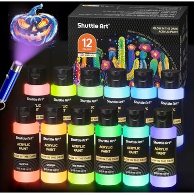Shuttle Glow in the Dark Paints,12 Colours Acrylic Paint Set (2oz/60ml) Shuttle Glow in the Dark Paints,12 Colours Acrylic Paint Set (2oz/60ml)