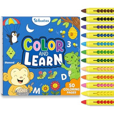 Skillmatics Color & Learn Activity Book – Letters, Numbers, Phonics, Shapes 12 Retractable Mess-Free Crayons & 50 Pages, Educational Gift for Toddlers and Preschoolers Ages 3, 4, 5, 6 Skillmatics Color & Learn Activity Book – Letters, Numbers, Phonics, Shapes 12 Retractable Mess-Free Crayons & 50 Pages, Educational Gift for Toddlers and Preschoolers Ages 3, 4, 5, 6