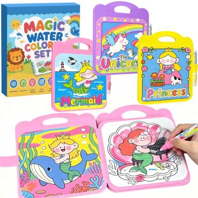 cabaro 3 Pack EVA Mess Free Water Colouring Books Toddler Age 3+ with Carry Handle Unicorn Magic Painting Book Set with Water Pens, Activity Book for Kids, Waterproof Travel Toys on Plane, Princess, Mermaid cabaro 3 Pack EVA Mess Free Water Colouring Books Toddler Age 3+ with Carry Handle Unicorn Magic Painting Book Set with Water Pens, Activity Book for Kids, Waterproof Travel Toys on Plane, Princess, Mermaid