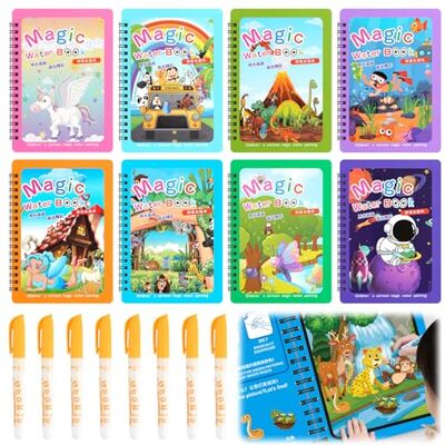 Jinkox Water Colouring Books for Children, 8 Pieces Watercolor Books with 8 Pens Magic Paint Set, Reusable Water Painting Books for Kids Jinkox Water Colouring Books for Children, 8 Pieces Watercolor Books with 8 Pens Magic Paint Set, Reusable Water Painting Books for Kids