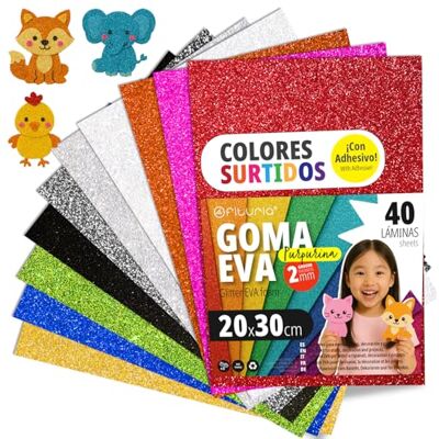 OFITURIA Glitter Eva Rubber for Creative Crafts, Glitter Foam Sheets for DIY, School Projects, Decorative Art, Scrapbooking, 20 x 30 cm (Assorted Glitter, 40 Pcs) OFITURIA Glitter Eva Rubber for Creative Crafts, Glitter Foam Sheets for DIY, School Projects, Decorative Art, Scrapbooking, 20 x 30 cm (Assorted Glitter, 40 Pcs)