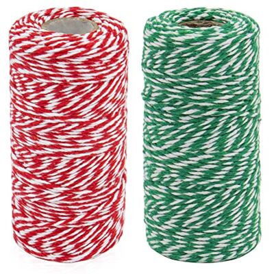 Sparkle 200m Christmas String Xmas Twine String Thread Cotton Rope For Gift Wrapping Baking Packing DIY Crafts Handmade Arts 1 Set (2rolls 100m/Roll) Red/White & Green/White Sparkle 200m Christmas String Xmas Twine String Thread Cotton Rope For Gift Wrapping Baking Packing DIY Crafts Handmade Arts 1 Set (2rolls 100m/Roll) Red/White & Green/White