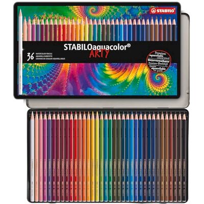 STABILO aquacolor Aquarellable Colouring Pencil ARTY Tin of 36 Assorted Colours STABILO aquacolor Aquarellable Colouring Pencil ARTY Tin of 36 Assorted Colours