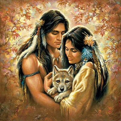 Moohue Handmade Needlecraft Counted Cross Stitch KitsIndian Couple and Wolf Embroidery Pattern DMC Cotton Thread (Indian Couple and Wolf) Moohue Handmade Needlecraft Counted Cross Stitch KitsIndian Couple and Wolf Embroidery Pattern DMC Cotton Thread (Indian Couple and Wolf)