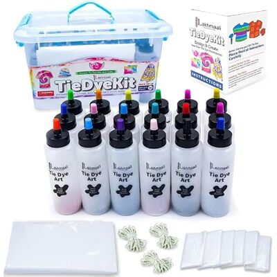Lakhmaali 18 Vibrant Colours Tie Dye Kit Gloves, Rubber Bands & Concentrated Powder Craft Kit with Reusable Surface Protector for Tote Bags, Canvas, Shoes Clothes Dye T-Shirt, Hoodies Fabric Dye DIY Fashion Lakhmaali 18 Vibrant Colours Tie Dye Kit Gloves, Rubber Bands & Concentrated Powder Craft Kit with Reusable Surface Protector for Tote Bags, Canvas, Shoes Clothes Dye T-Shirt, Hoodies Fabric Dye DIY Fashion